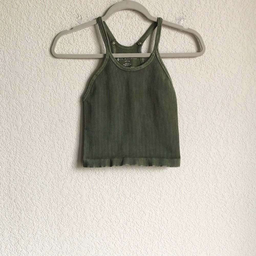 Free People FP Movement Happiness Runs Crop Tank Top Olive Green M/L
